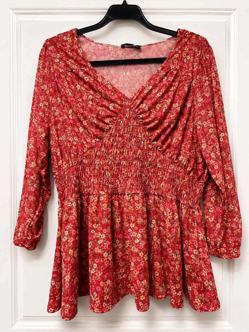 Lane Bryant Red Floral Peplum Blouse – Size 14/16